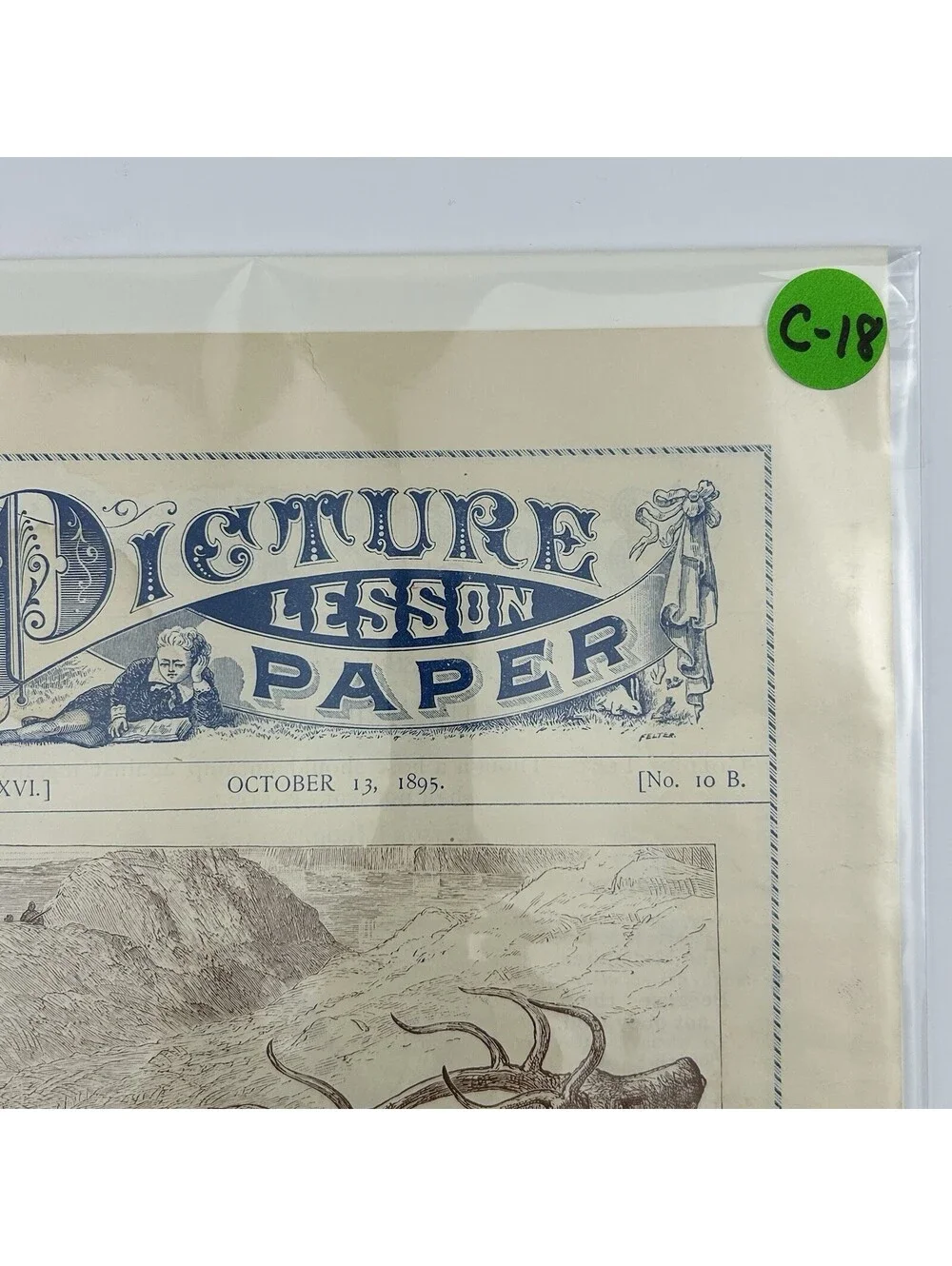 Antique 1895 Picture Lesson Paper Sunday School Childrens Weekly Stag Print  C18